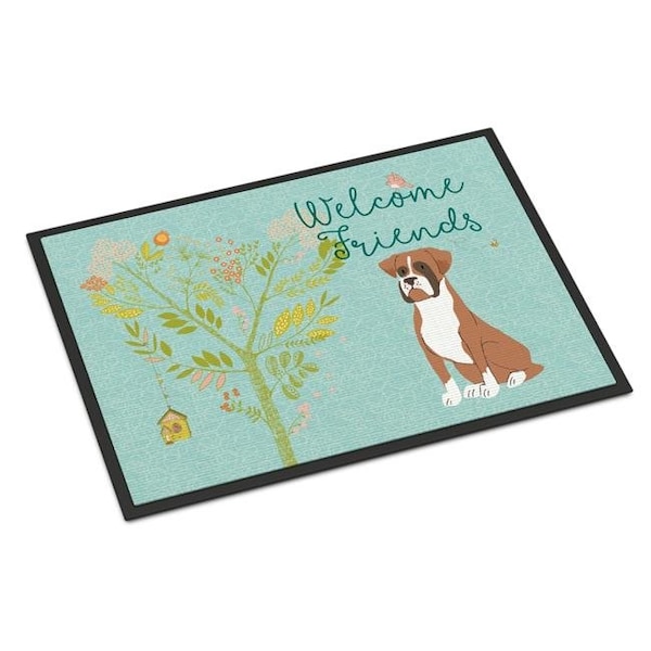 Carolines Treasures Carolines Treasures BB7582JMAT Welcome Friends Flashy Fawn Boxer Indoor or Outdoor Mat; 24 x 36 in. BB7582JMAT - main